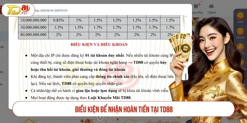 Điều kiện để nhận hoàn tiền tại TD88